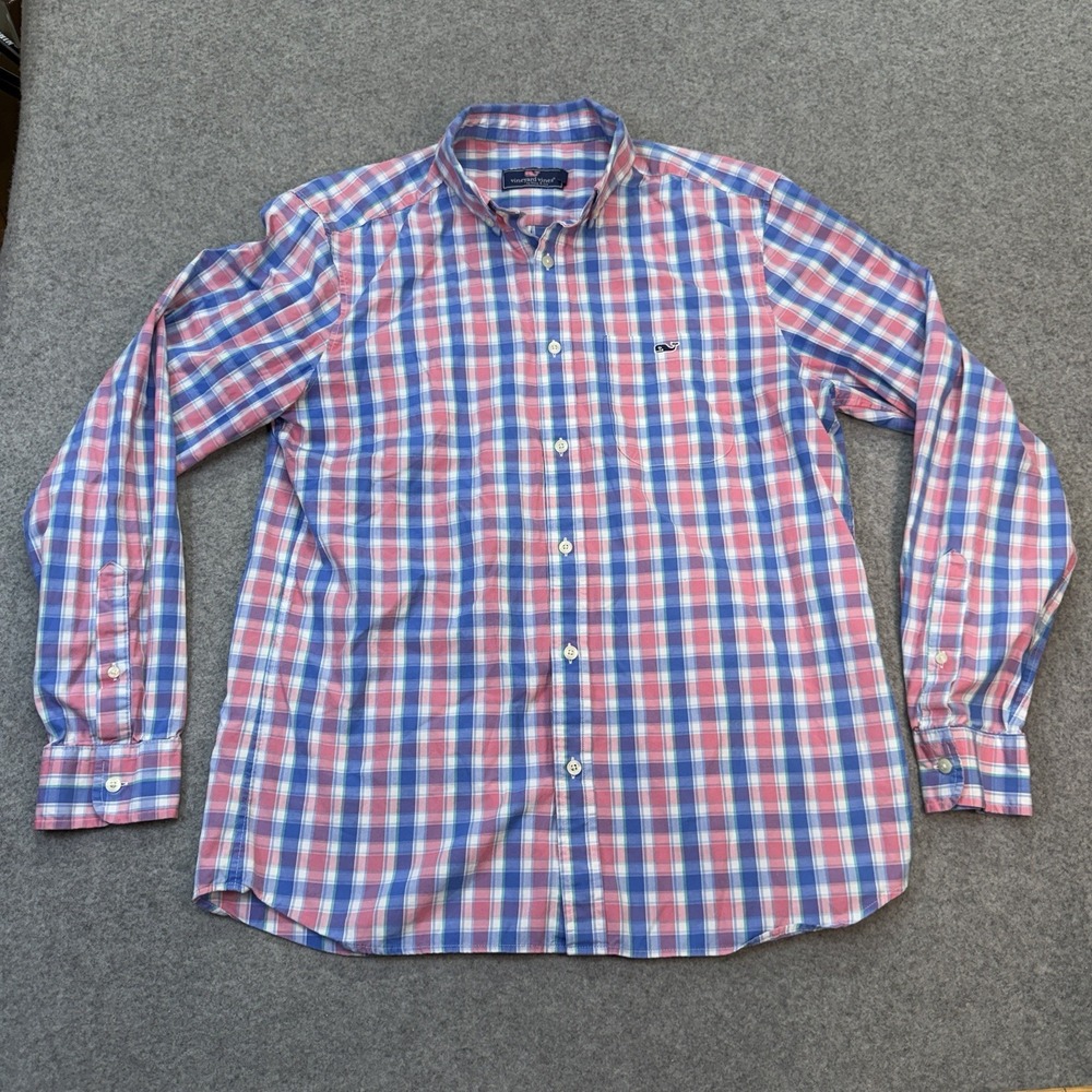 Vineyard Vines Mens Medium Button Down Shirt Plaid Cotton Long Sleeve Whale Logo